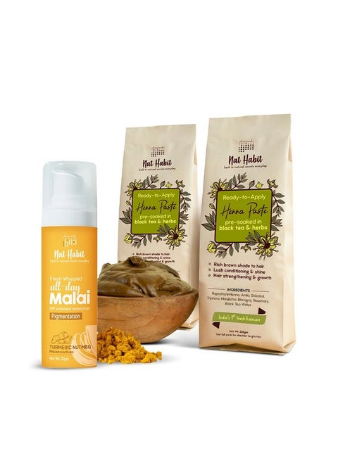 Ready-To-Apply Henna Paste & Tumeric Nutmeg Face Malai Cream-The Perfect Choice For Conditioning With Rich Dark Brown Color And Pigmentation Face Moisturizer