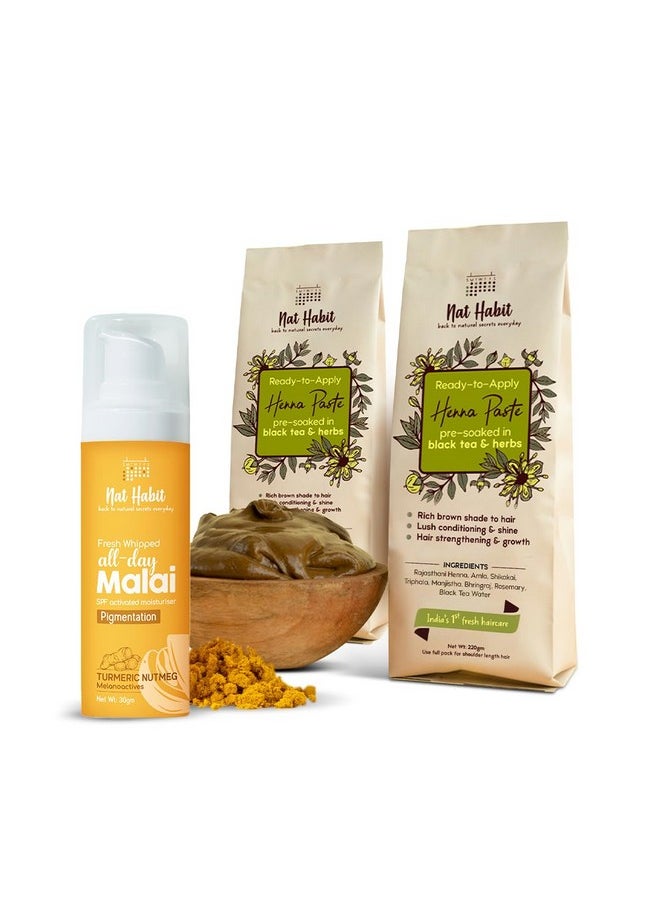 Ready-To-Apply Henna Paste & Tumeric Nutmeg Face Malai Cream-The Perfect Choice For Conditioning With Rich Dark Brown Color And Pigmentation Face Moisturizer