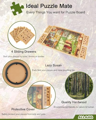 ALL4JIG 1000 Piece Rotating Puzzle Board with Drawers 22x30Portable Wooden Jigsaw Puzzle Table for Adults PortableLazy Susan Spinning Puzzle Boards Birthday Gift for mom - Image 5