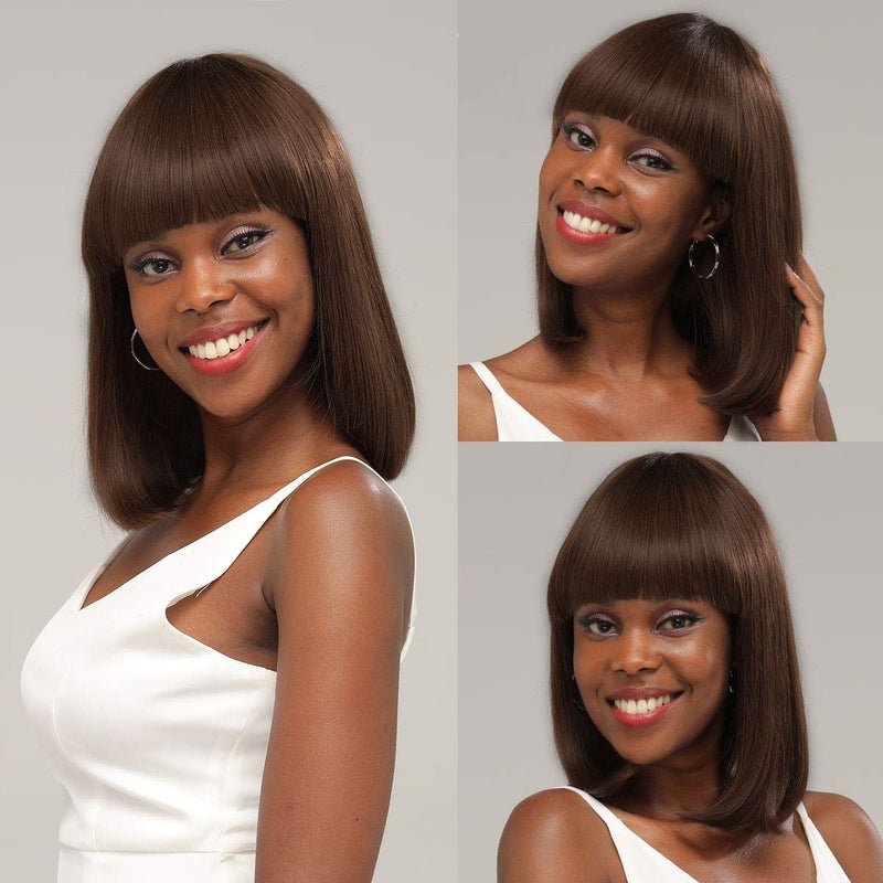 SUYYA Straight Bob Wig Human Hair with Bangs 100 Virgin Human Hair Wigs 10 inches Dark Brown Short Bob Wigs for Women10 inch 2 Dark Brown