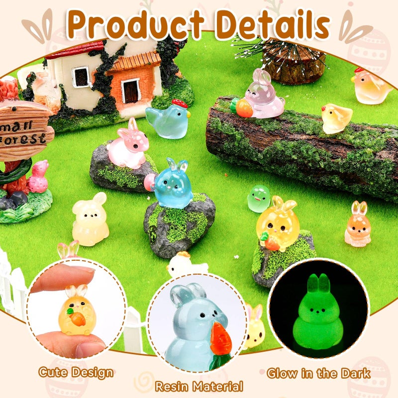 VICROIC 50 PCS Easter Luminous Mini Resin Figures, Tiny Small Bunny Chick Penguin Miniature Animals Glow in The Dark for Dollhouse, Garden, Micro Landscape, Eggs Fillers Decor, Easter Party Favors - Image 3