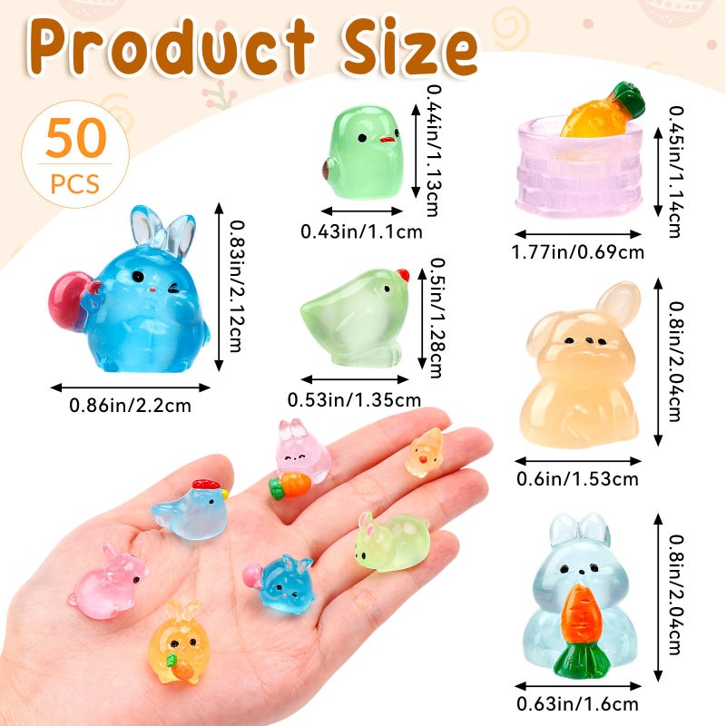 VICROIC 50 PCS Easter Luminous Mini Resin Figures, Tiny Small Bunny Chick Penguin Miniature Animals Glow in The Dark for Dollhouse, Garden, Micro Landscape, Eggs Fillers Decor, Easter Party Favors - Image 2