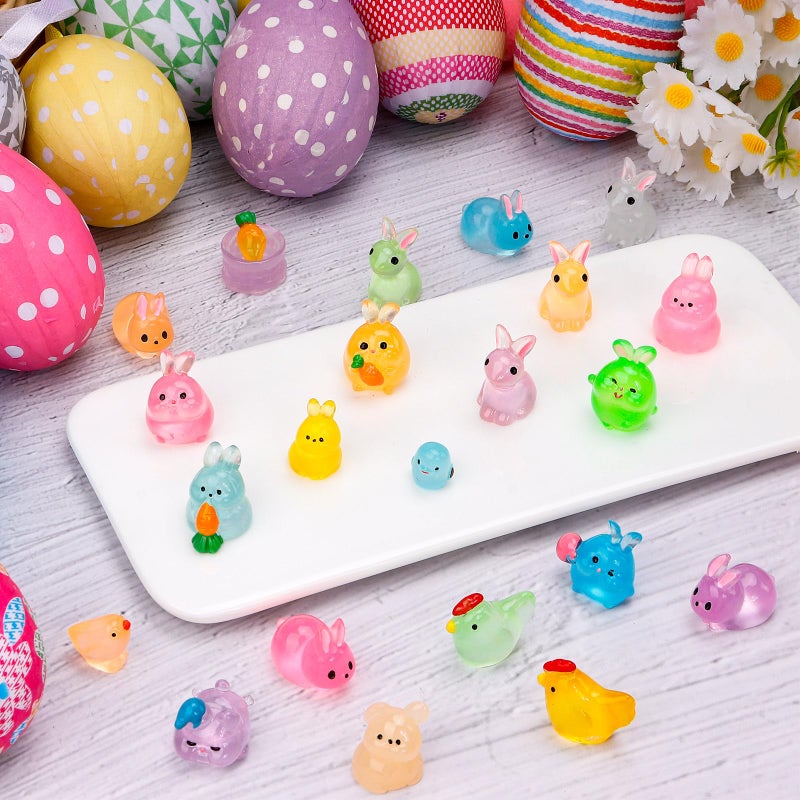 VICROIC 50 PCS Easter Luminous Mini Resin Figures, Tiny Small Bunny Chick Penguin Miniature Animals Glow in The Dark for Dollhouse, Garden, Micro Landscape, Eggs Fillers Decor, Easter Party Favors - Image 4