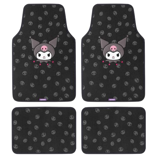 Carbella Kuromi Carpet Car Floor Mats - Universal Fit for Cars, SUVs & Trucks - Black with Kuromi Print & Purple, Pink Accents - Front & Rear Set, 4 Piece - Image 1