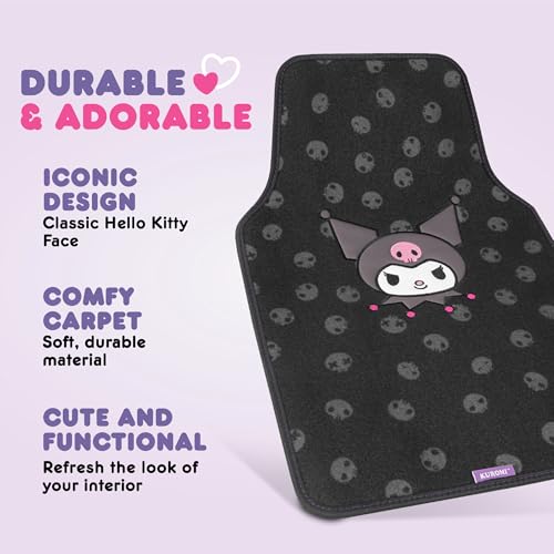 Carbella Kuromi Carpet Car Floor Mats - Universal Fit for Cars, SUVs & Trucks - Black with Kuromi Print & Purple, Pink Accents - Front & Rear Set, 4 Piece - Image 4