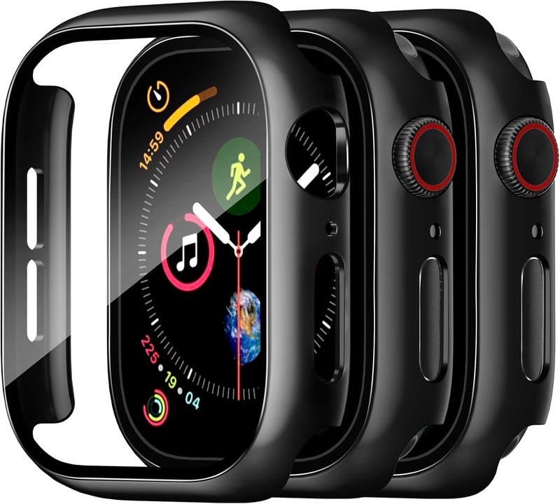 Charlam Compatible with Apple Watch Screen Protector 45mm Series 9 8 7 iWatch Case, 3 Pack Full Protective Ultra-Thin Hard PC Bumper Cases Scratch Resistant HD Clear Protective Face Cover, Black, 45mm - Image 1