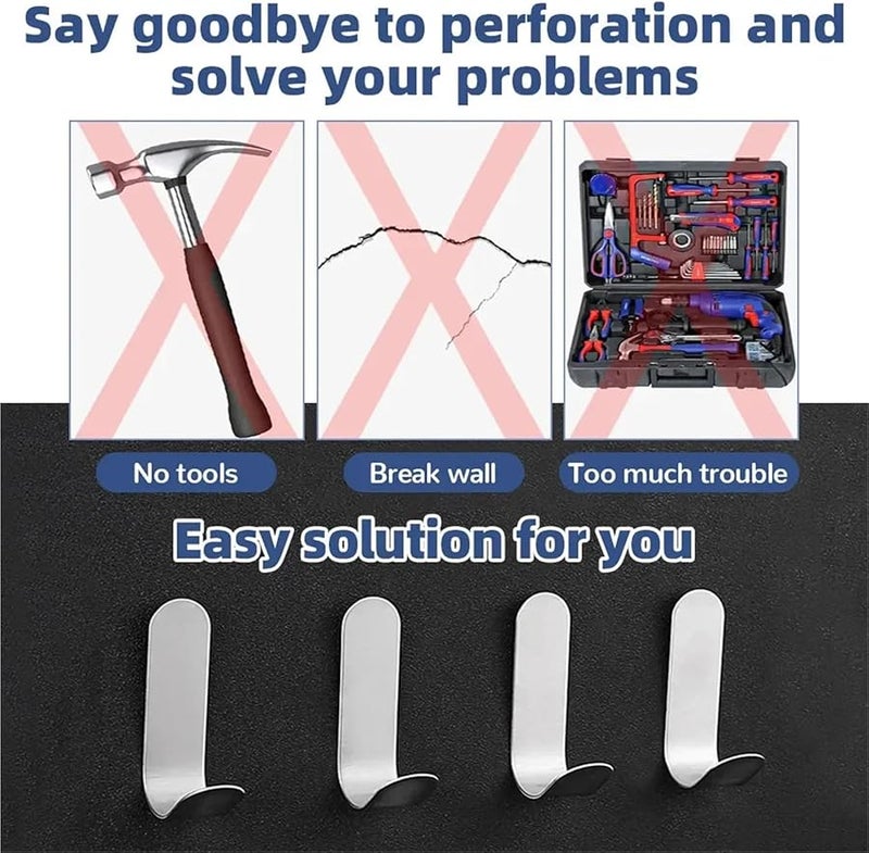 Silver Self Adhesive Hooks 4pcs Waterproof Sticky J Type Hooks For Bathroom Kitchen Towel Keys - Image 5