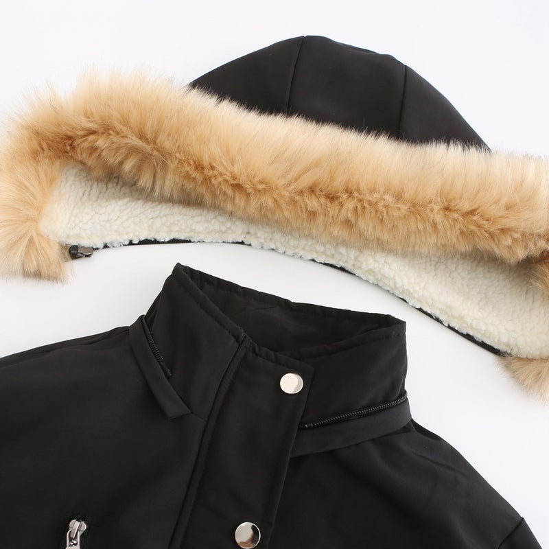 2024 Womens Thickened Sherpa Cotton Coat with Removable Hood Army Green