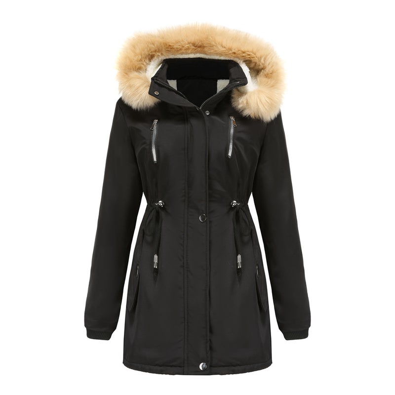 2024 Womens Thickened Sherpa Cotton Coat with Removable Hood Army Green