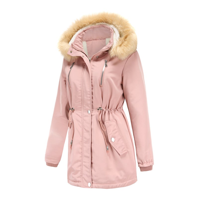 2024 Womens Thickened Sherpa Cotton Coat with Removable Hood Army Green