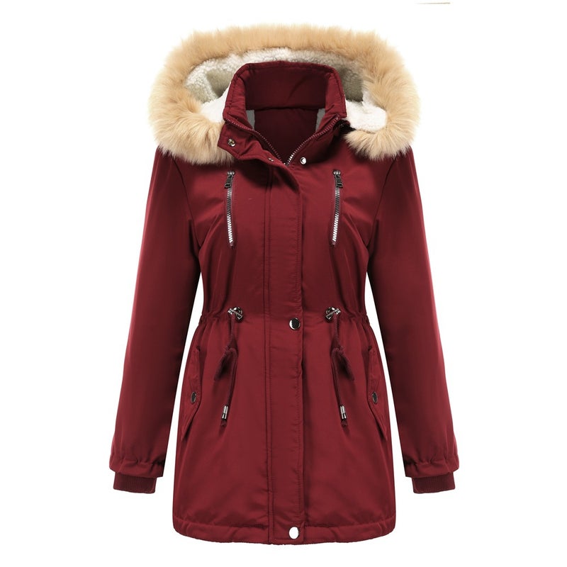 2024 Womens Thickened Sherpa Cotton Coat with Removable Hood Army Green