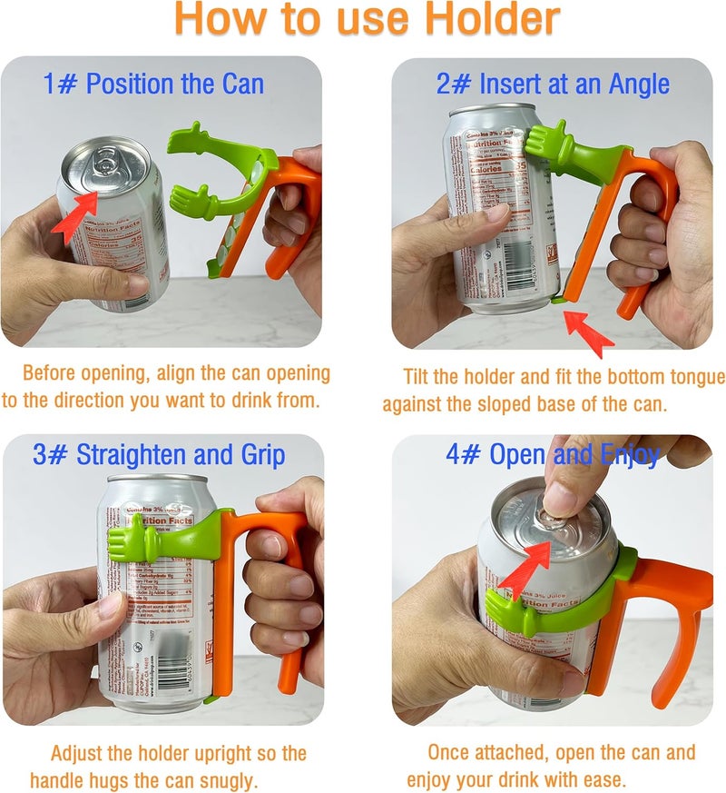 DIPESI Soda Can Lids and Holders for 12oz Cans – 2 Can Covers with Straw + 2 Can Holder with Handle – For Soda, Beer, Pop – Easy to Hold, Leak-Free - Image 4