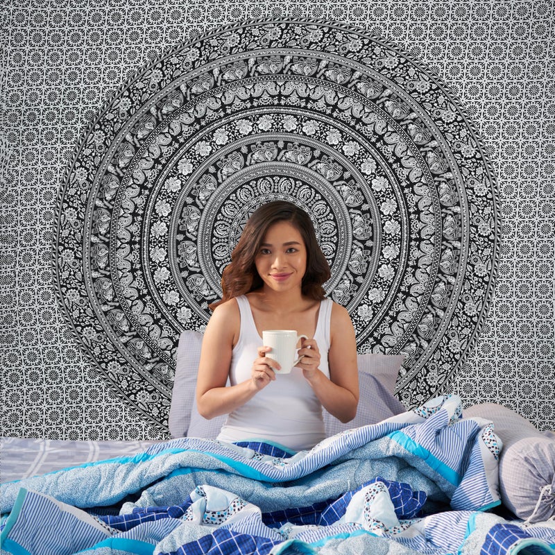 Craft Trade Black and White Tapestry  Aesthetic Wall Hanging Boho Tapestry Indian Hippie Living Room Wall Decor Bohemian Home Decoration Art  84x90 Inches