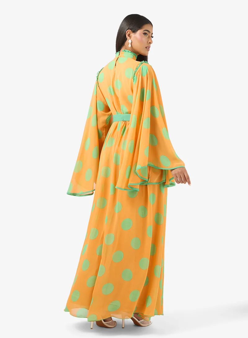 Golden Apple Flared Sleeve Maxi Dress