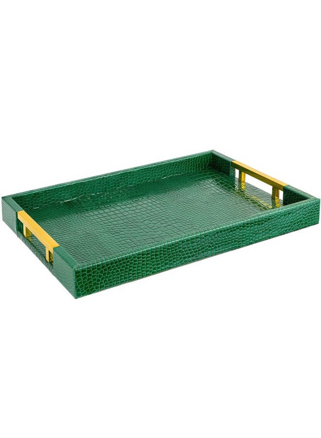 Home Redefined Luxury Modern Elegant 18"x12" Rectangle Crocodile Green Decorative Ottoman Coffee Table Perfume Living Room Kitchen Serving Tray with Gold Polished Metal Handles by Home Redefined for All Occasion's - Image 1