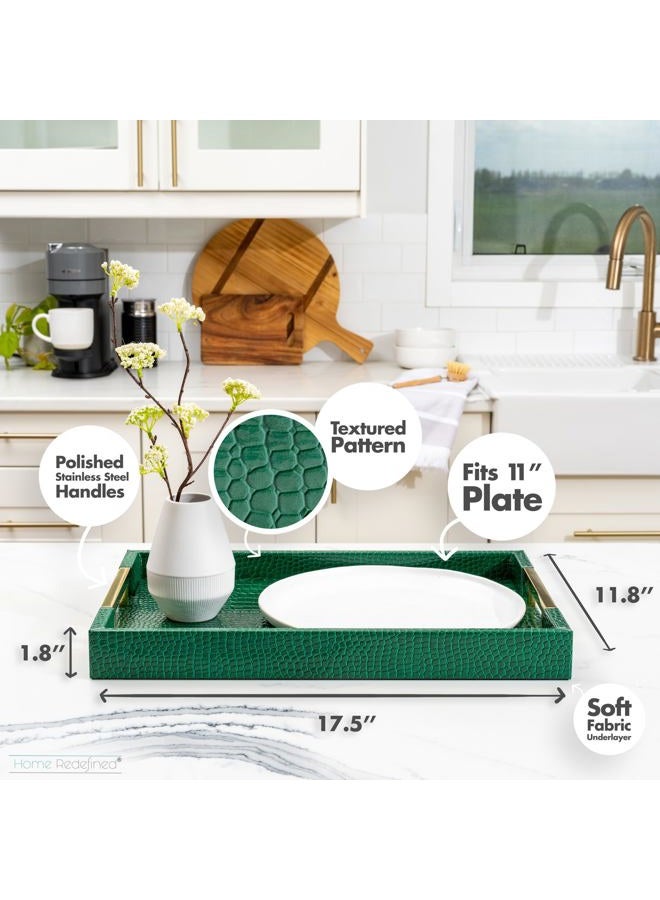 Home Redefined Luxury Modern Elegant 18"x12" Rectangle Crocodile Green Decorative Ottoman Coffee Table Perfume Living Room Kitchen Serving Tray with Gold Polished Metal Handles by Home Redefined for All Occasion's - Image 3