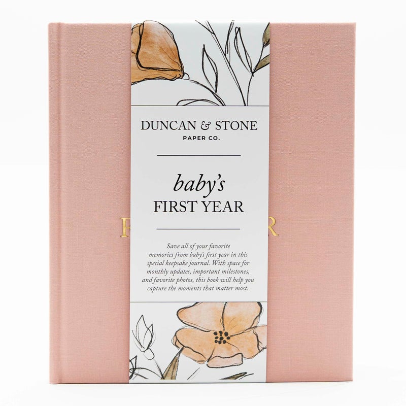 DUNCAN & STONE PAPER CO. Baby First Year Book - Heirloom Keepsake Baby Memory Book to Record Important Milestones, Photos & More - Baby Keepsake Books (Dusty Rose,112 Pages) - Image 1