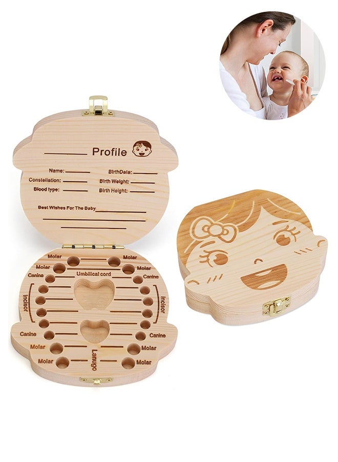 أورجنيزر صندوق أسنان للأطفال مصنوع من الخشب، منظم هدايا تذكارية لأسنان الأطفال، حاوية أسنان لطيفة للأطفال مع ملقط للحفاظ على ذكريات الطفولة (بنات) - Image 1