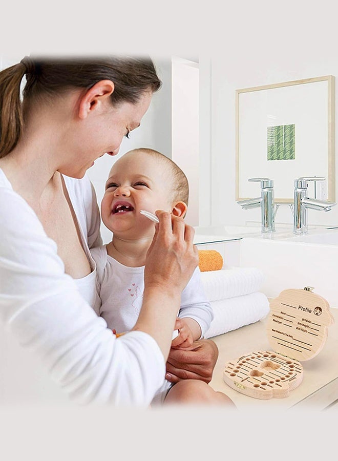 أورجنيزر صندوق أسنان للأطفال مصنوع من الخشب، منظم هدايا تذكارية لأسنان الأطفال، حاوية أسنان لطيفة للأطفال مع ملقط للحفاظ على ذكريات الطفولة (بنات) - Image 5