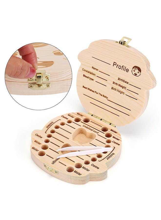 أورجنيزر صندوق أسنان للأطفال مصنوع من الخشب، منظم هدايا تذكارية لأسنان الأطفال، حاوية أسنان لطيفة للأطفال مع ملقط للحفاظ على ذكريات الطفولة (بنات) - Image 2