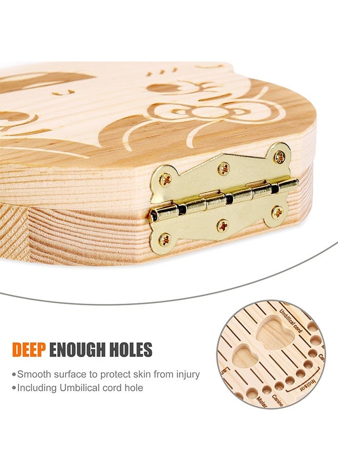 أورجنيزر صندوق أسنان للأطفال مصنوع من الخشب، منظم هدايا تذكارية لأسنان الأطفال، حاوية أسنان لطيفة للأطفال مع ملقط للحفاظ على ذكريات الطفولة (بنات) - Image 3