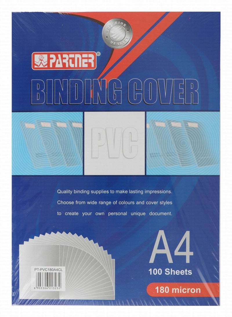 PARTNER 100 قطعة من أغلفة التجليد المصنوعة من مادة البولي فينيل كلوريد الشفافة بحجم A4 وسمك 180 ميكرون - Image 3