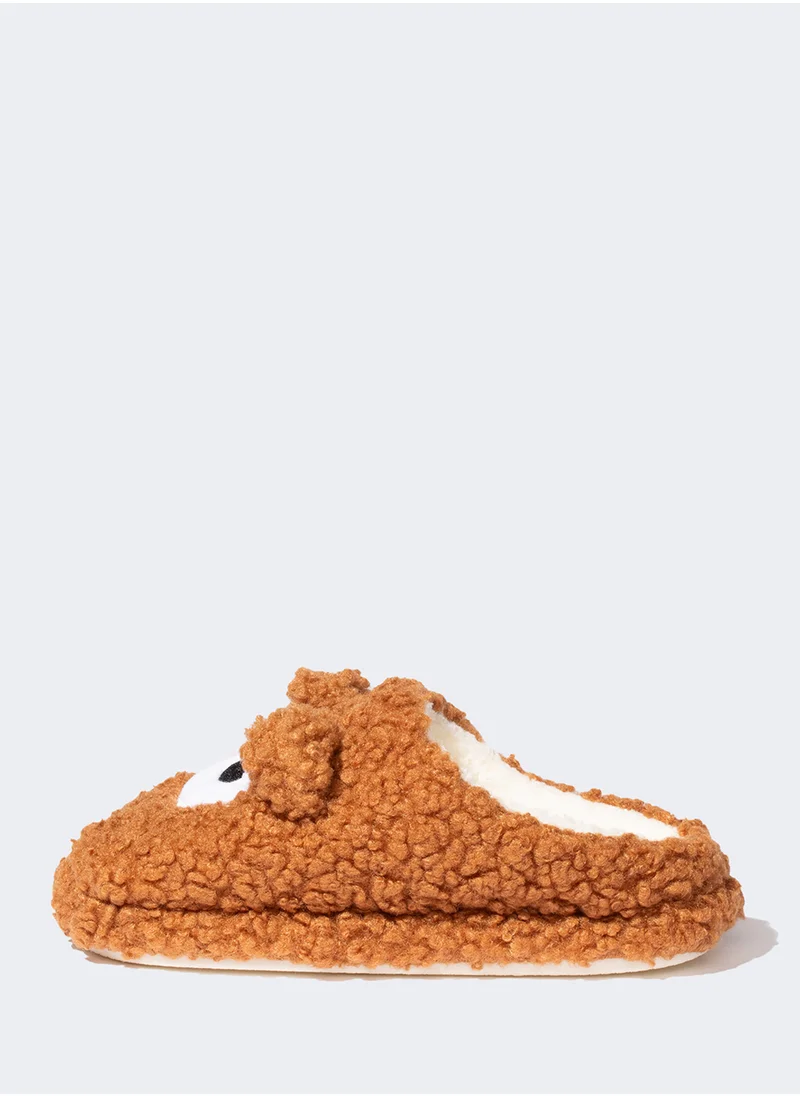 ديفاكتو Bear-Themed Plush Flat Sole Slippers