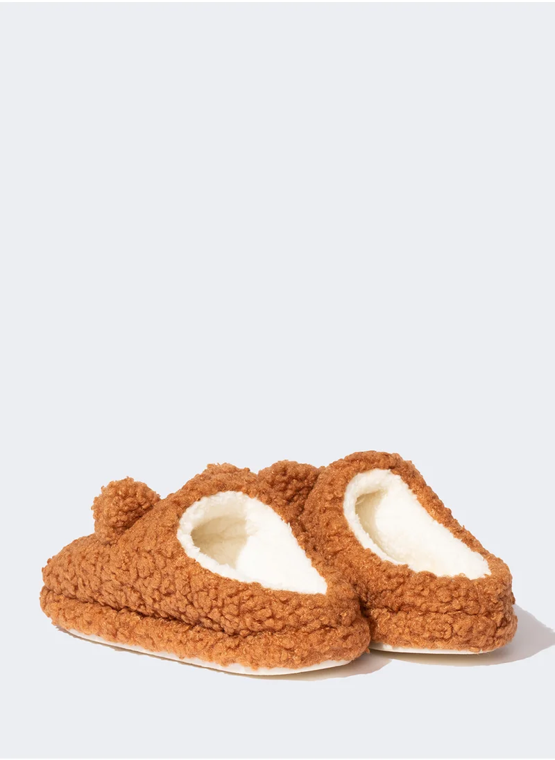 ديفاكتو Bear-Themed Plush Flat Sole Slippers