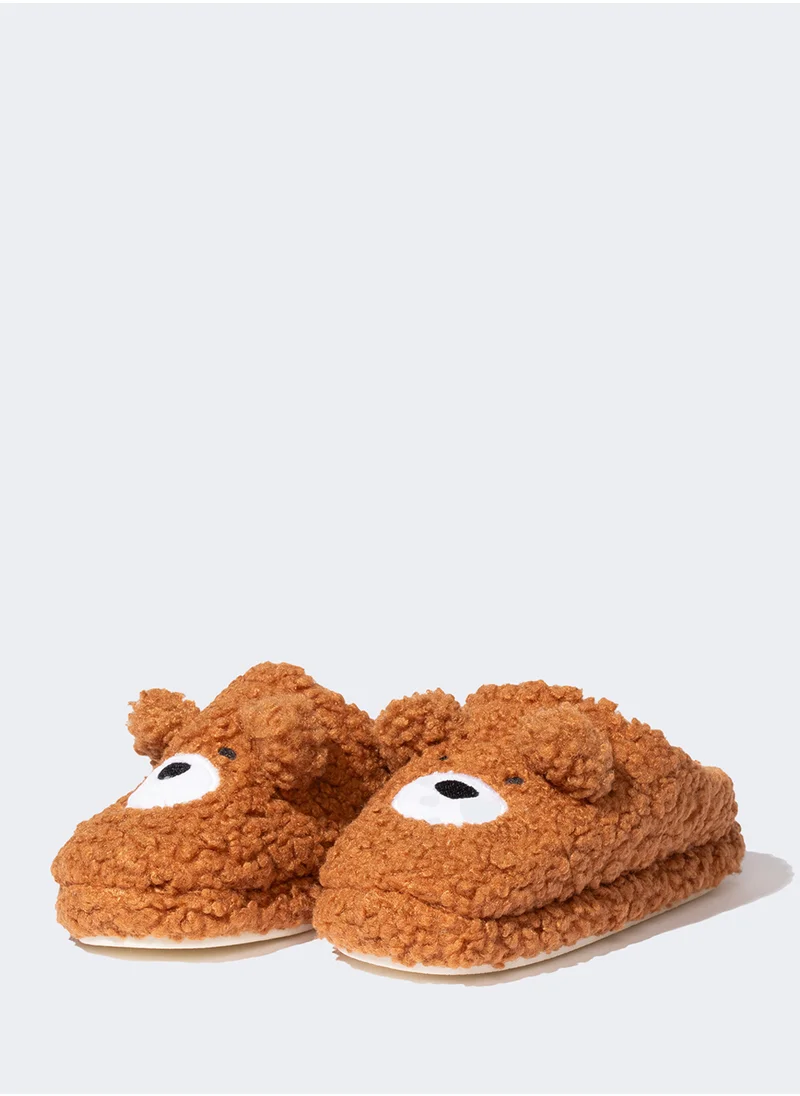 ديفاكتو Bear-Themed Plush Flat Sole Slippers