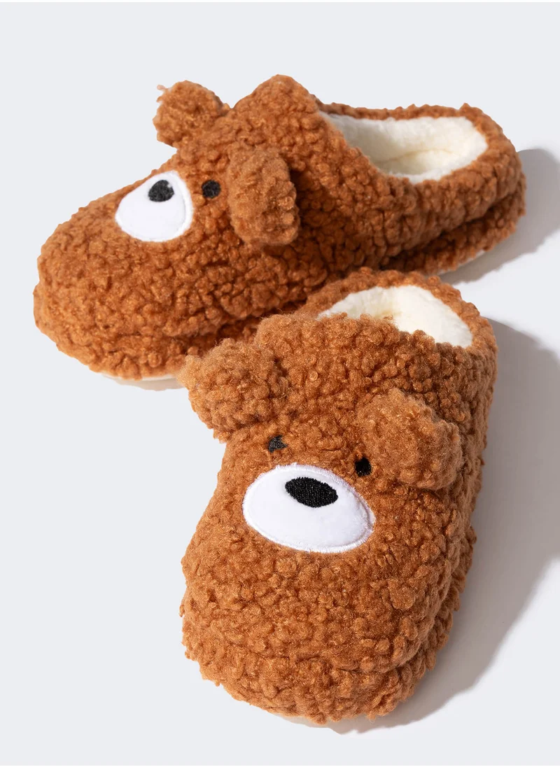 ديفاكتو Bear-Themed Plush Flat Sole Slippers