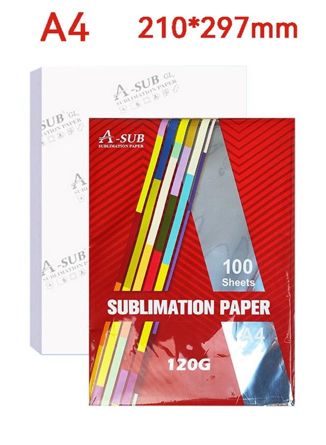 A-SUB Sublimation Transfer Paper -A4 /210 x 297mm,100 Sheets 120 gsm for Any Inkjet Printer with Sublimation Ink, Heat Transfer Sublimation for T-shirt, Mugs,Light Fabric - Image 1