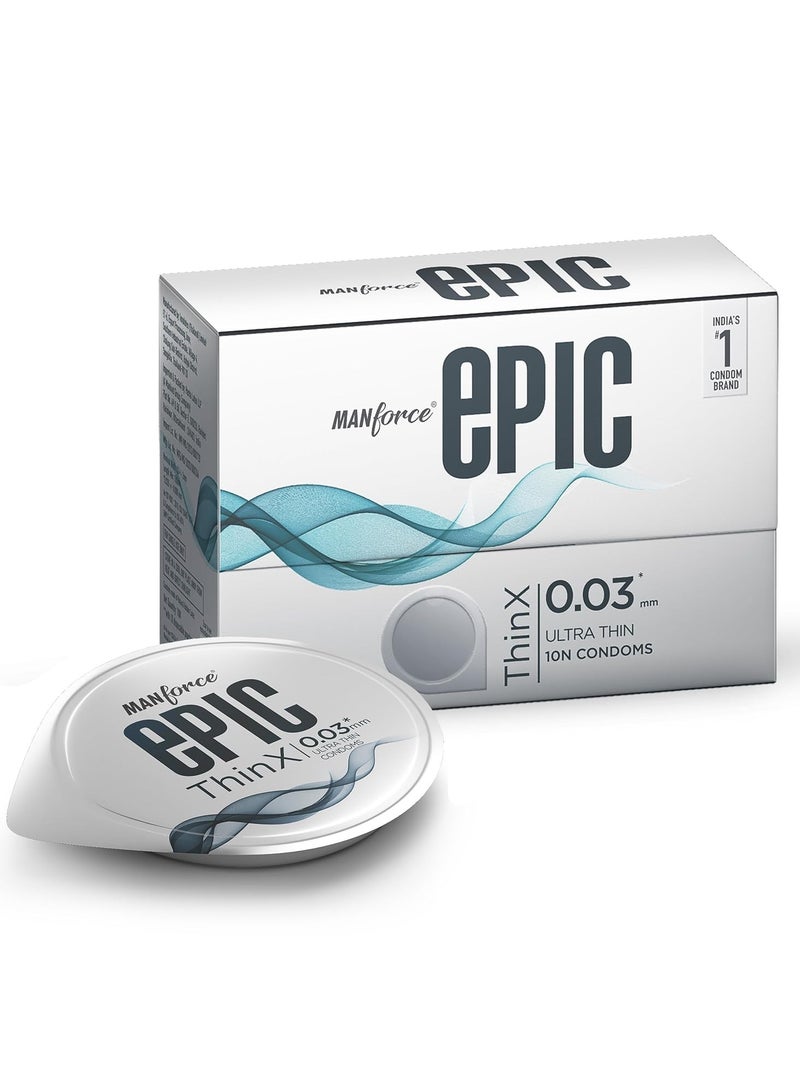 Manforce الواقي الذكري مانفورس إيبيك ثينكس فائق النحافة للرجال - عدد 10| 0.03 ملم| نباتي| لا توجد مواد كيميائية قاسية| عبوة سهلة التقشير مع حقيبة يمكن التخلص منها - Image 1