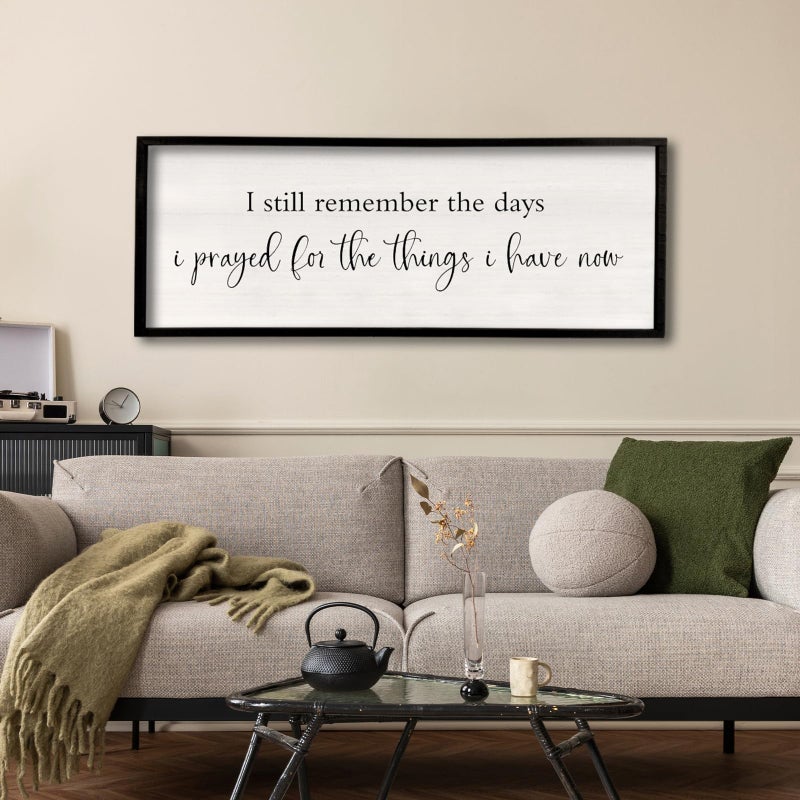comurdyo I Still Remember the Days I Prayed Sign 32" x 12" Large Living Room Wall Decor Wooden Vintage Framed Plaque Country Bedroom Hanging Home Farmhouse Inspirational I Prayed Wall Art (Black) - Image 1