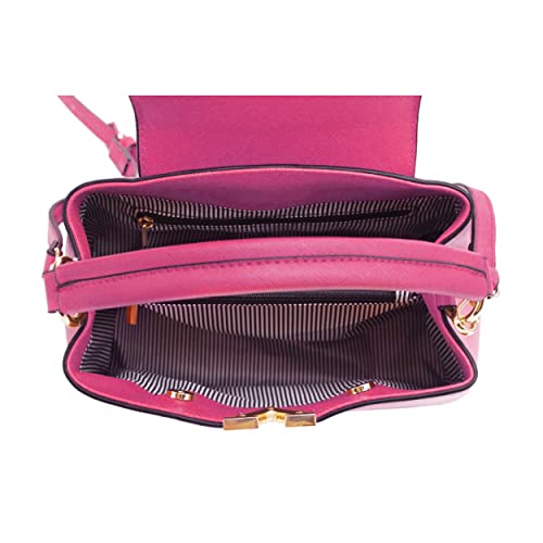 EVVE Women's Small Satchel Bag Classic Top Handle Purses Fashion Crossbody Handbags with Shoulder Strap | FUCHSIA1 - Image 5