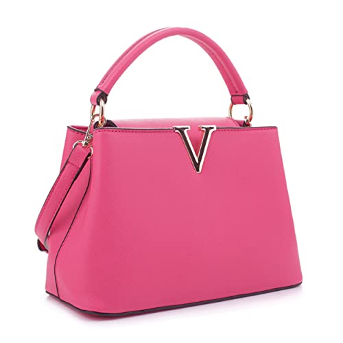 EVVE Women's Small Satchel Bag Classic Top Handle Purses Fashion Crossbody Handbags with Shoulder Strap | FUCHSIA1 - Image 1