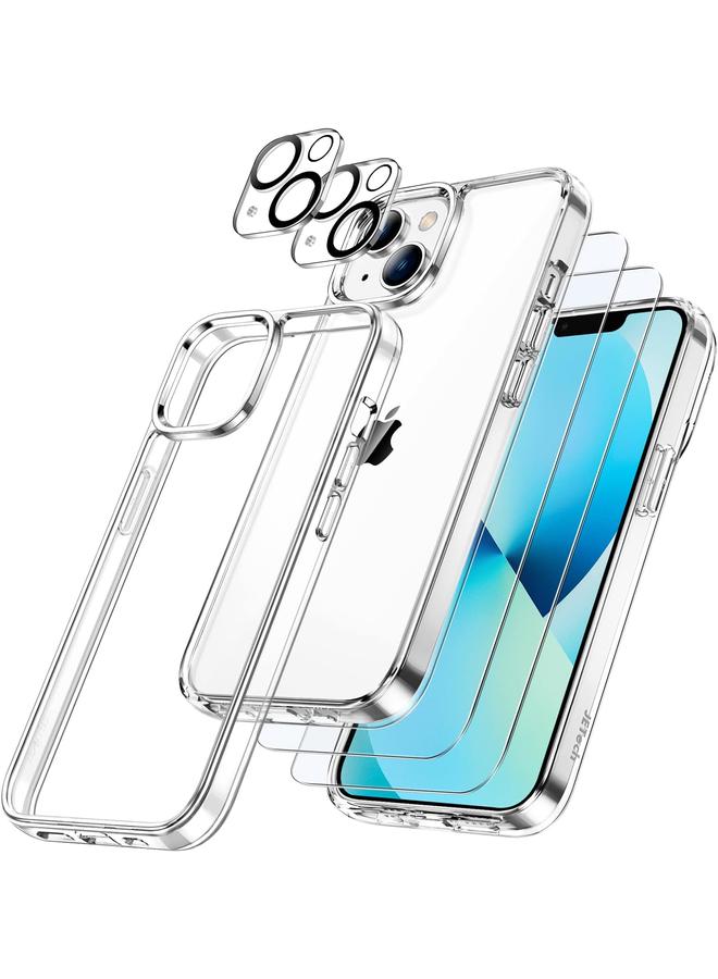 Jetech 5 In 1 Case For Iphone 13 Mini 5.4 Inch With 2 Pack Screen Protector And 2 Pack Camera Lens Protector Non Yellowing Full Coverage Tempered Glass Film Shockproof Phone Cover Clear - Image 1