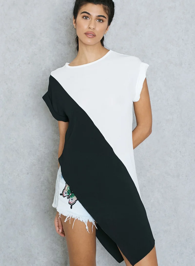 Ginger Colourblock Asymmetric Hem Top