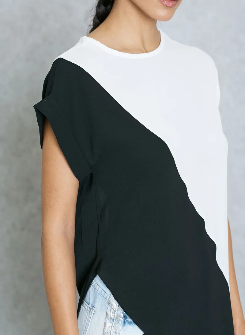 Ginger Colourblock Asymmetric Hem Top