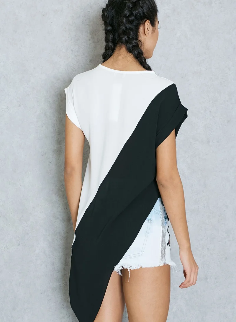 Ginger Colourblock Asymmetric Hem Top