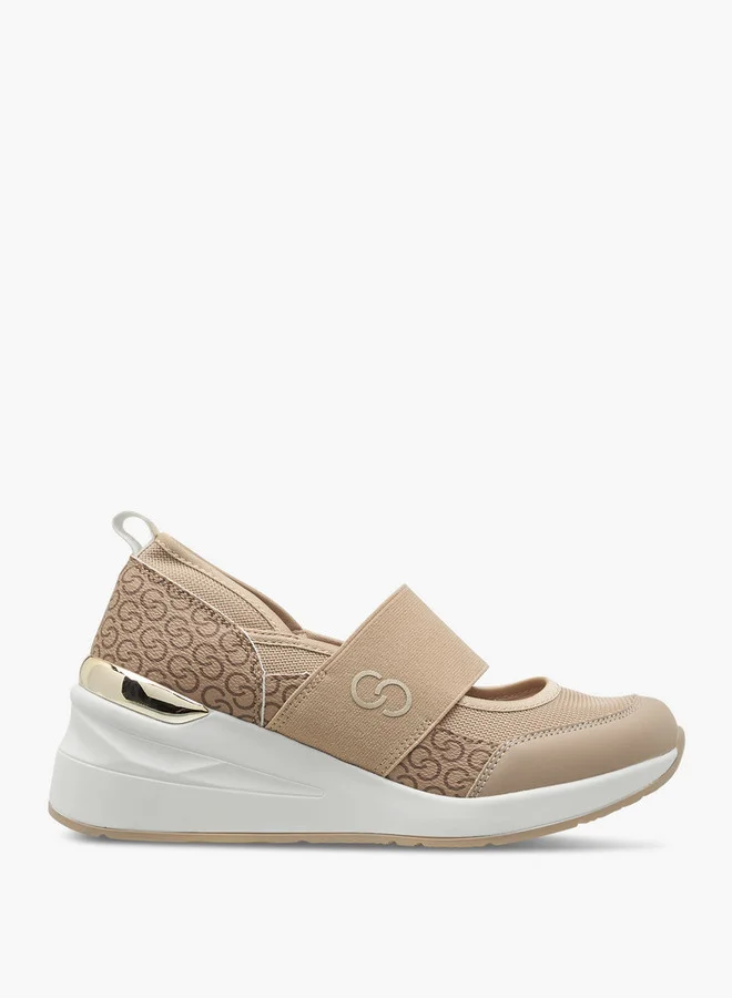Celeste Women's Monogram Print Slip-On Sneakers with Wedge Heels