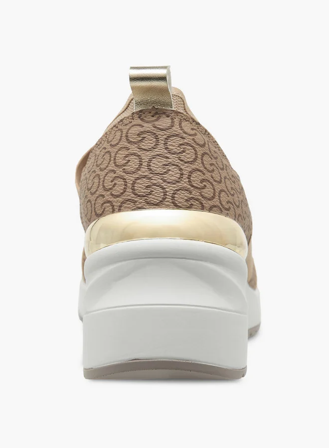 Celeste Women's Monogram Print Slip-On Sneakers with Wedge Heels
