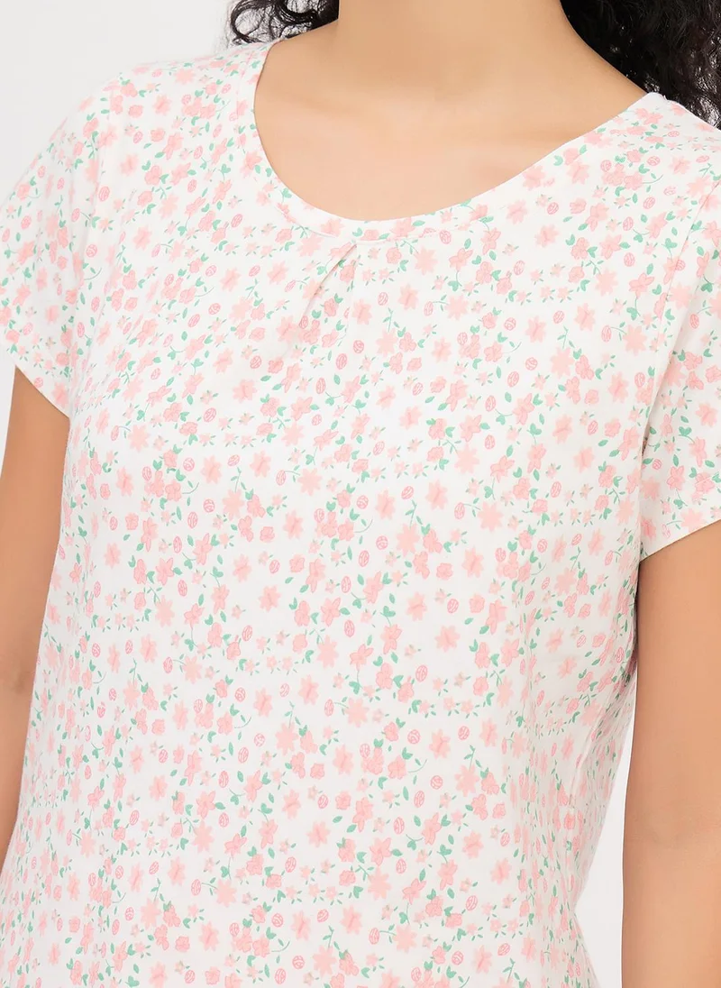 Clovia Clovia Floral-Print Top & Shorts Set in White - 100% Cotton