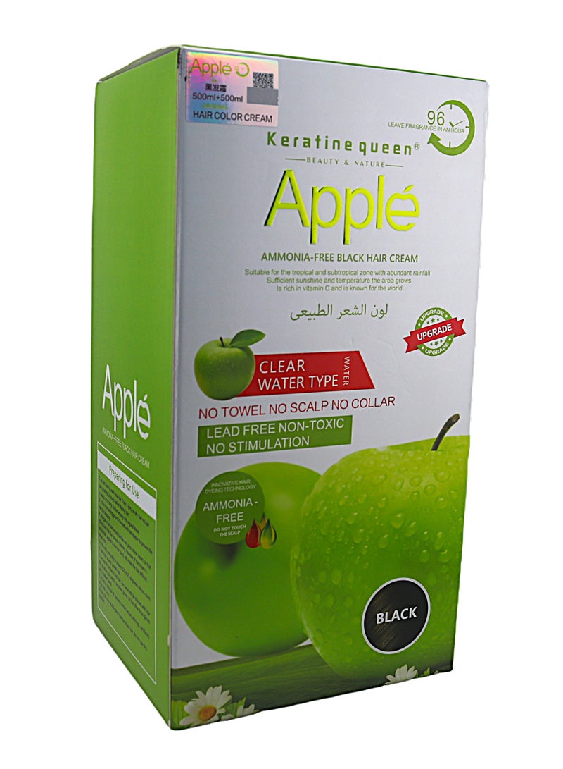 Keratine Queen Apple Ammonia-Free Black Hair Cream 96 (Clear Water Type) 500ml + 500ml A gentle hair color cream that gives natural black results without irritation. Its ammonia-free and non-toxic - Image 2