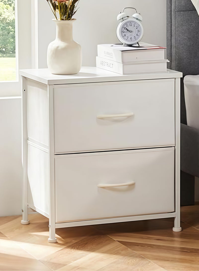 طماطم كرزية 45*30*51cm كومدينه سرير منضدة منضدة مع أدراج النسيج بجانب طاولة جانبية 2 مستوية طاولة منضدة طاولة القهوة لغرفة النوم أبيض - Image 1