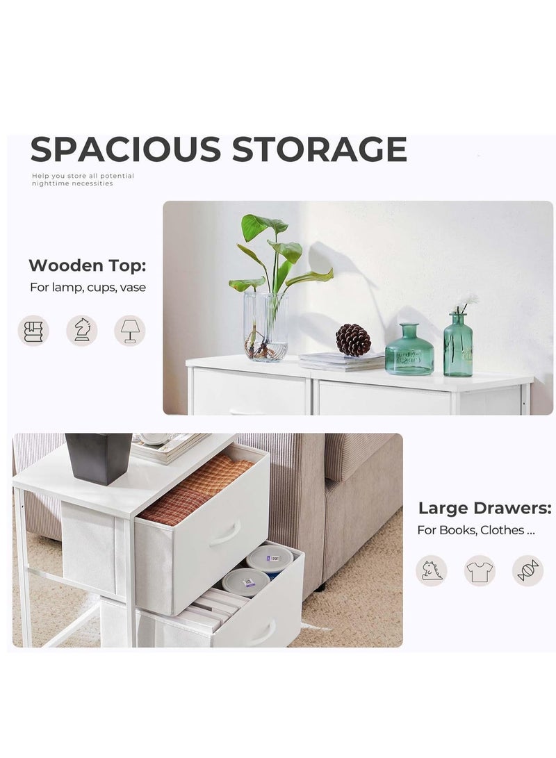 طماطم كرزية 45*30*51cm كومدينه سرير منضدة منضدة مع أدراج النسيج بجانب طاولة جانبية 2 مستوية طاولة منضدة طاولة القهوة لغرفة النوم أبيض - Image 5