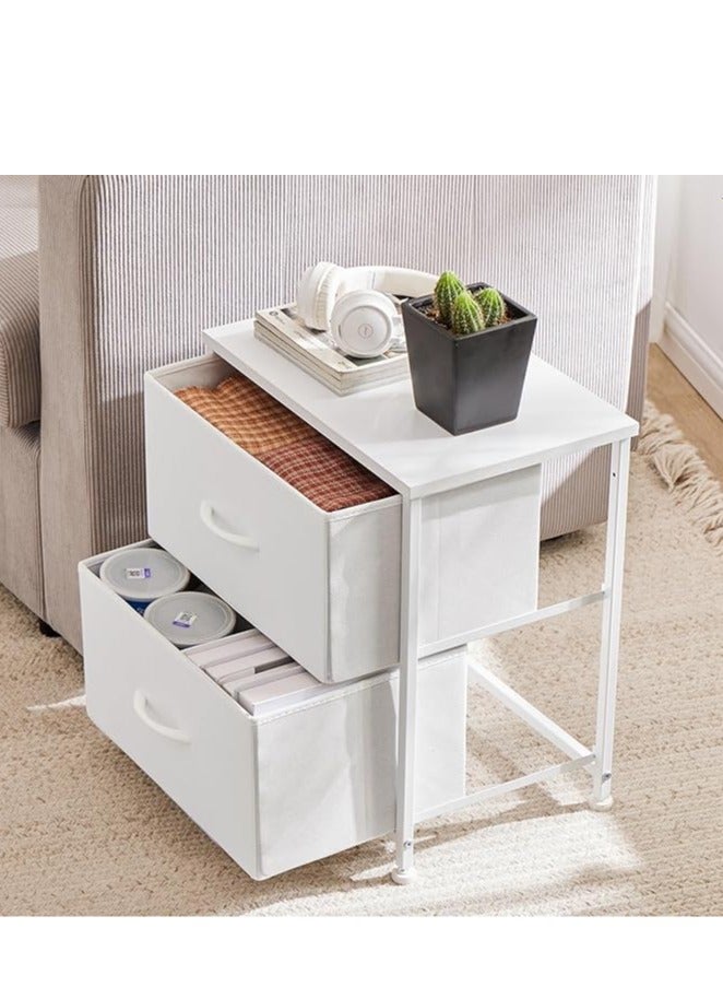 طماطم كرزية 45*30*51cm كومدينه سرير منضدة منضدة مع أدراج النسيج بجانب طاولة جانبية 2 مستوية طاولة منضدة طاولة القهوة لغرفة النوم أبيض - Image 3