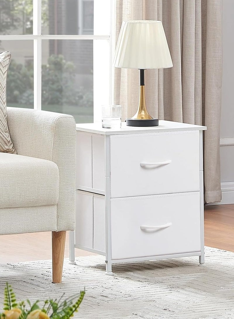 طماطم كرزية 45*30*51cm كومدينه سرير منضدة منضدة مع أدراج النسيج بجانب طاولة جانبية 2 مستوية طاولة منضدة طاولة القهوة لغرفة النوم أبيض - Image 2