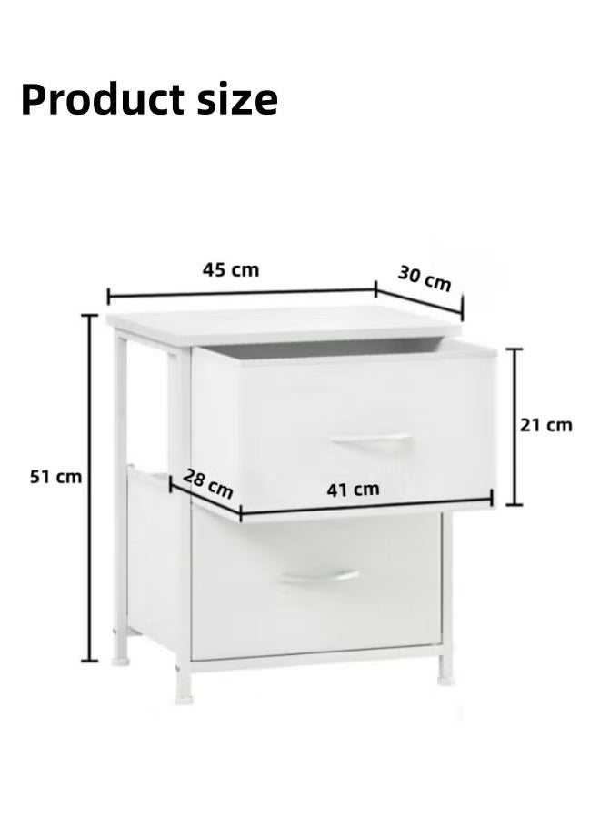 طماطم كرزية 45*30*51cm كومدينه سرير منضدة منضدة مع أدراج النسيج بجانب طاولة جانبية 2 مستوية طاولة منضدة طاولة القهوة لغرفة النوم أبيض - Image 4