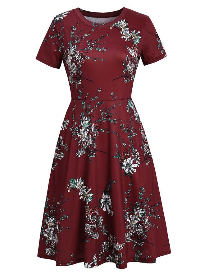 HELYO Women's Elegant Vintage Cotton Casual Floral Print Work Party A-Line Swing Dress with Pockets 162, Burgundy Floral, L - Image 3