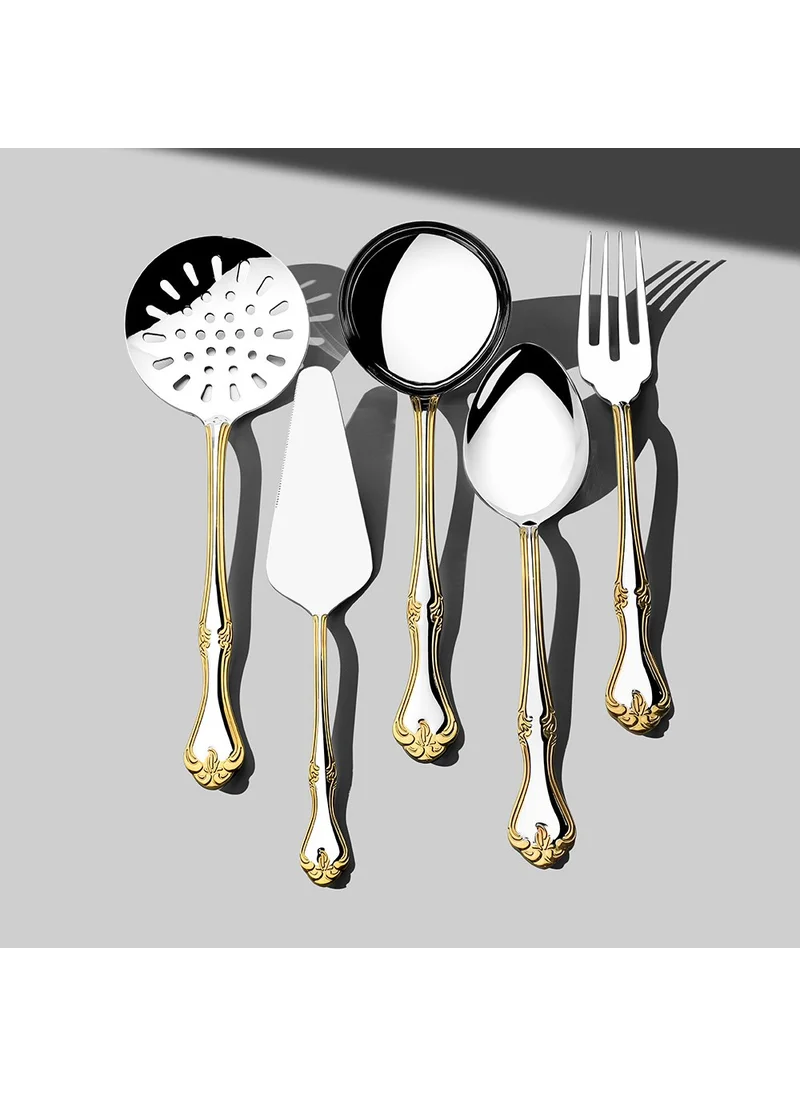 نهر Lalezar Gold Plain 5 Piece Stainless Steel Serving Set